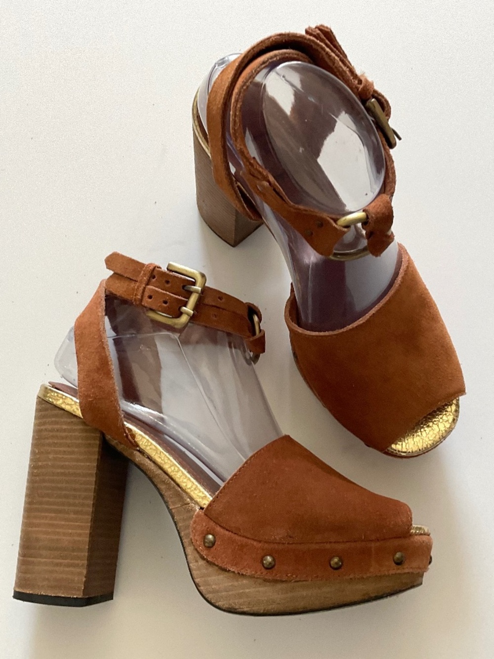 FREE PEOPLE Justine Distressed Suede Platform Block Heel Sandal Size EU 39